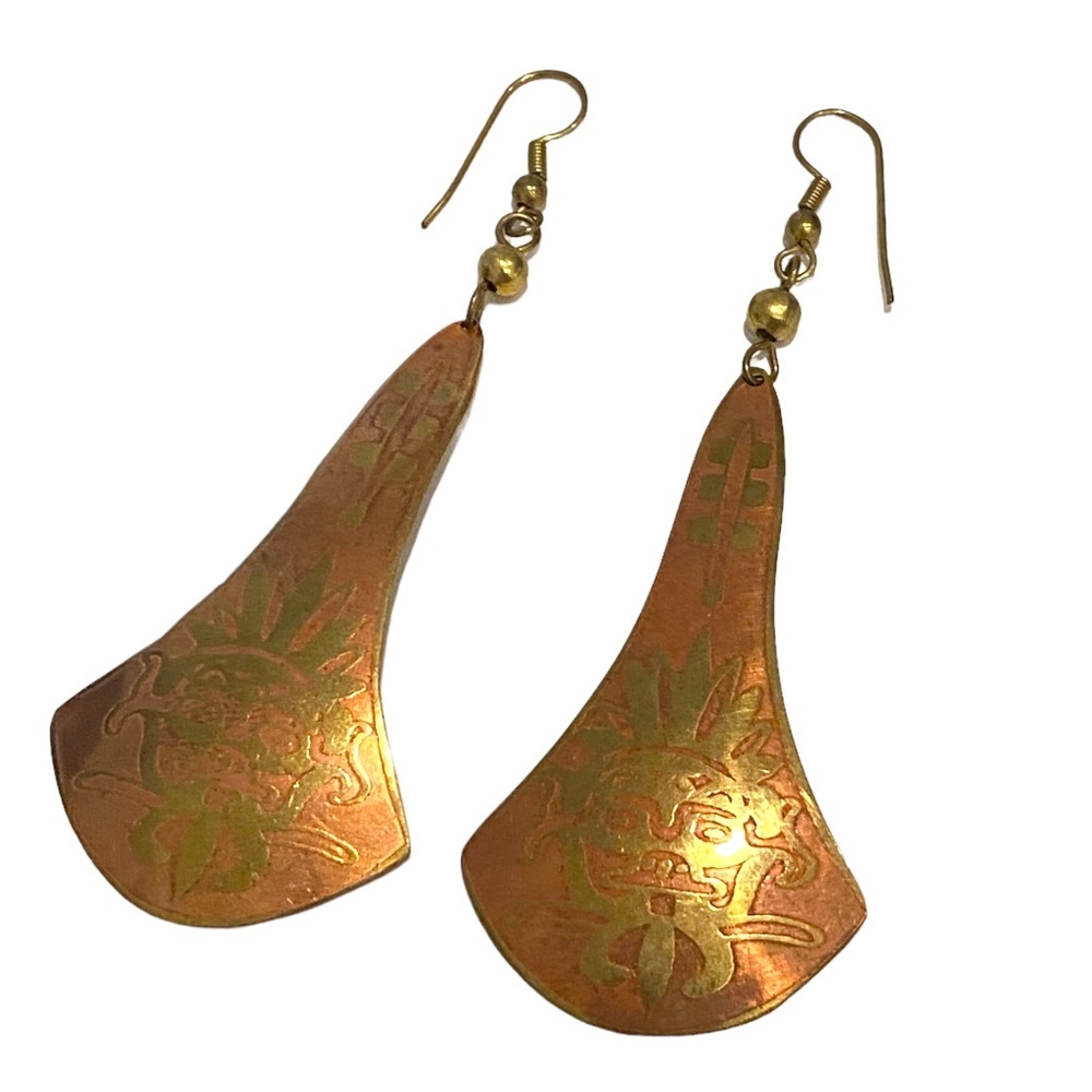 boho vintage copper brass mixed metal drop earrings dragon ethnic